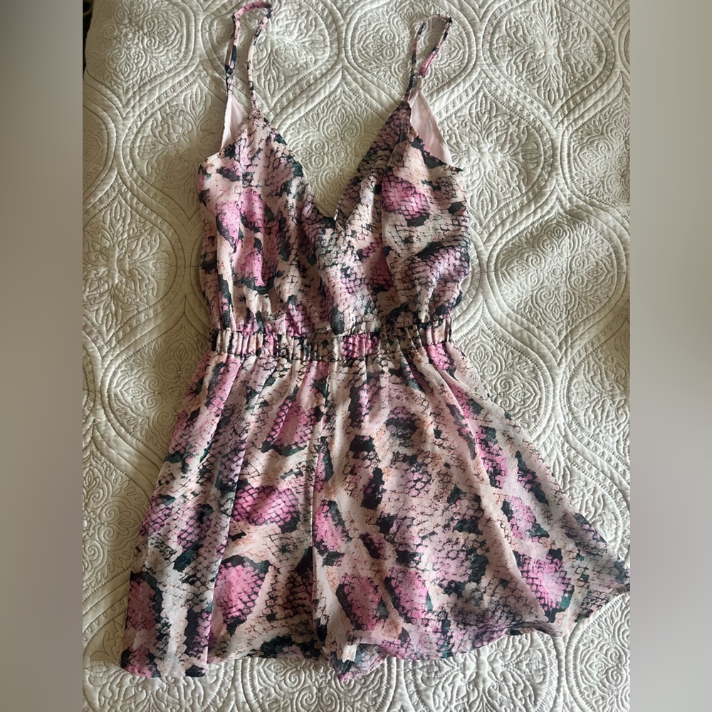Show Me Your Mumu Pink and Black Snakeskin Print Romper